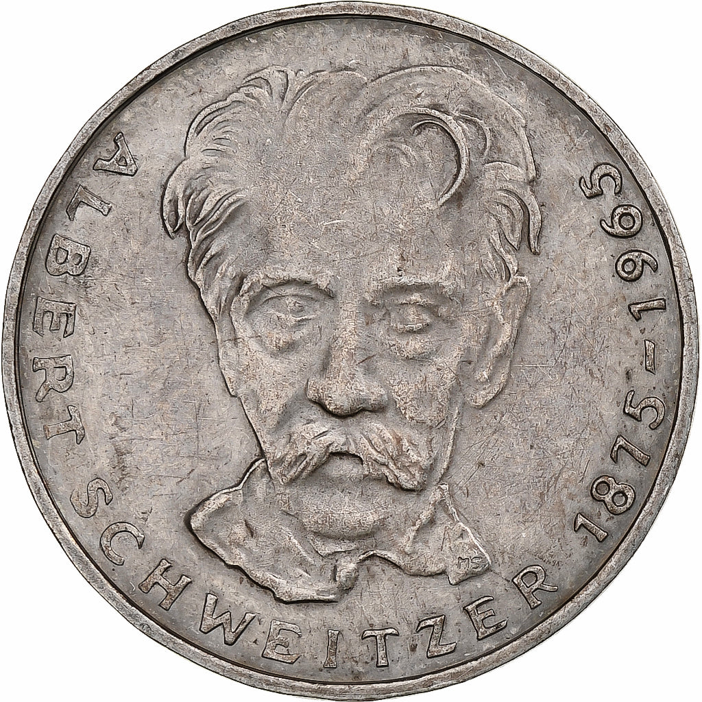 Germany, 5 Mark, Albert Schweitzer, 1965, Karlsruhe, Silver, AU(50-53), KM:143
