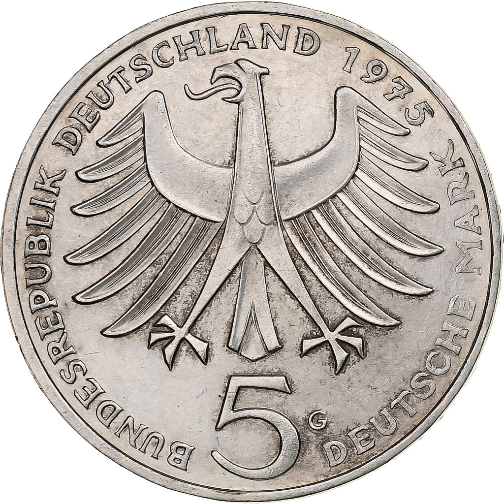 Germany, 5 Mark, Albert Schweitzer, 1965, Karlsruhe, Silver, AU(50-53), KM:143