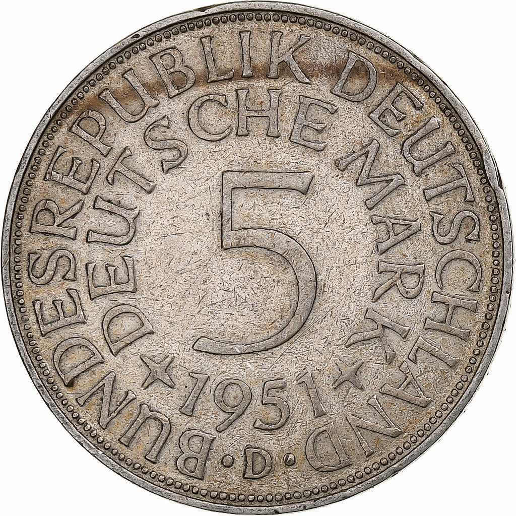 Germany, 5 Mark, 1951, Munich, Silver, EF(40-45), KM:112