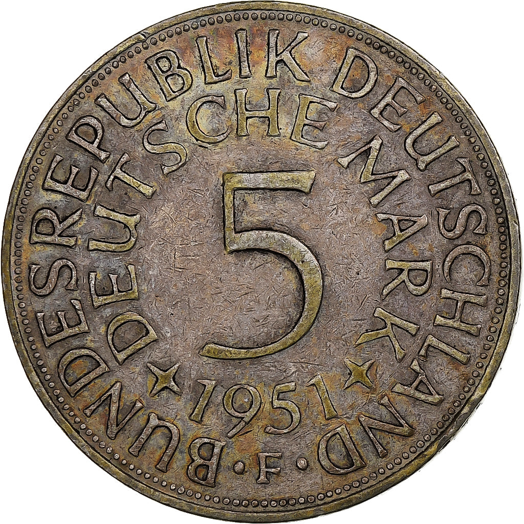 Germania, 5 Mark, 1951, Stuttgart, Argento, BB, KM:112