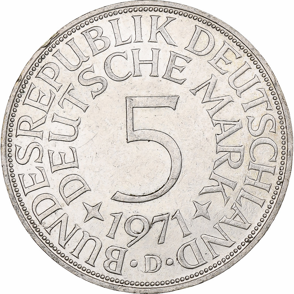 Alemania, 5 Mark, 1971, Munich, Plata, MBC, KM:112