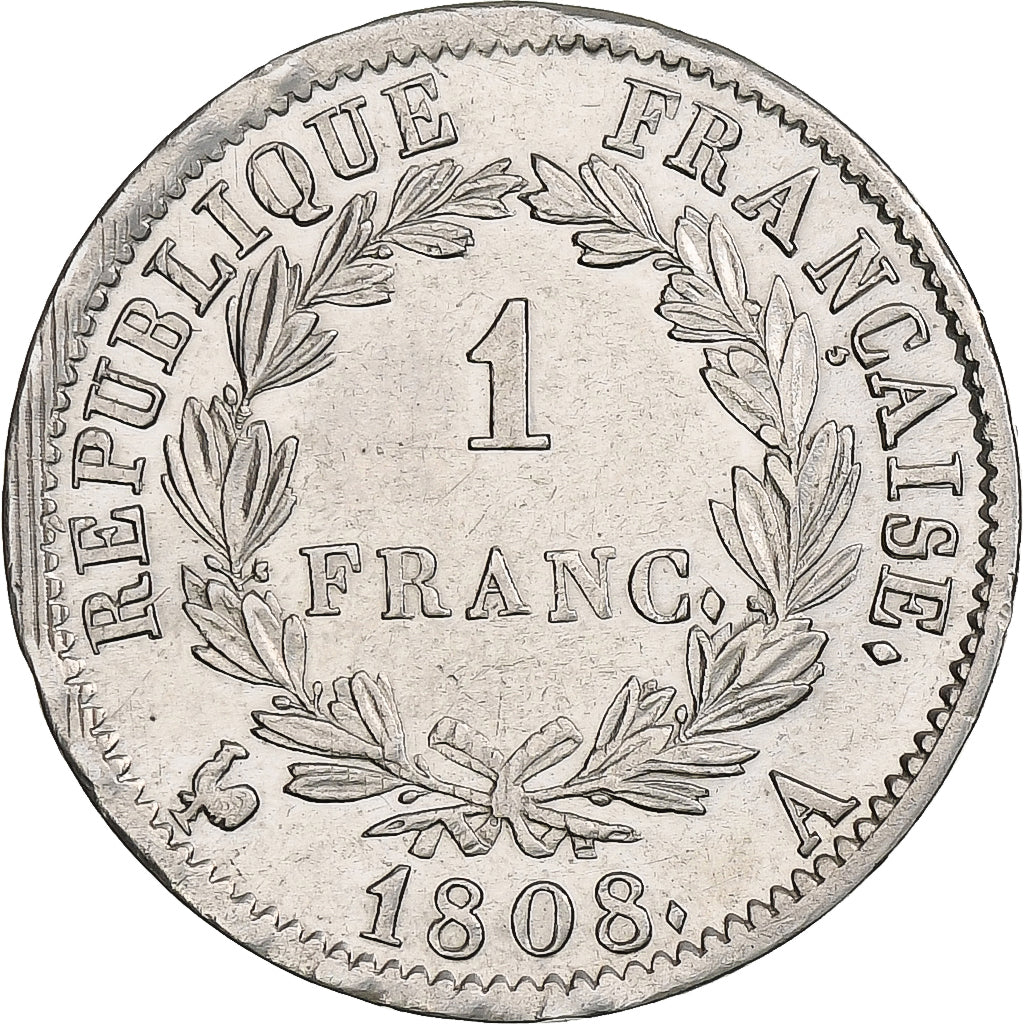 France, Napoleon I, Franc, 1808, Paris, Silver, EF(40-45), Gadoury:446, KM:682.1