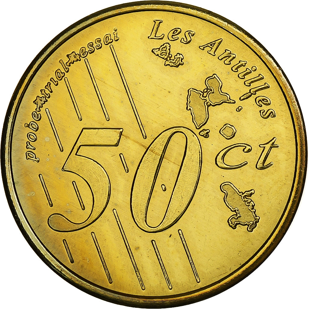 Martinique, 50 Euro Cent, Fantasy euro patterns, Essai-Trial, BE, 2005, Laiton