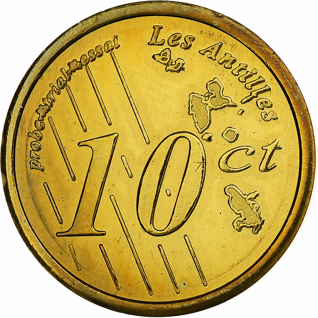 Martinique, 10 Euro Cent, Fantasy euro patterns, Essai-Trial, BE, 2005, Laiton