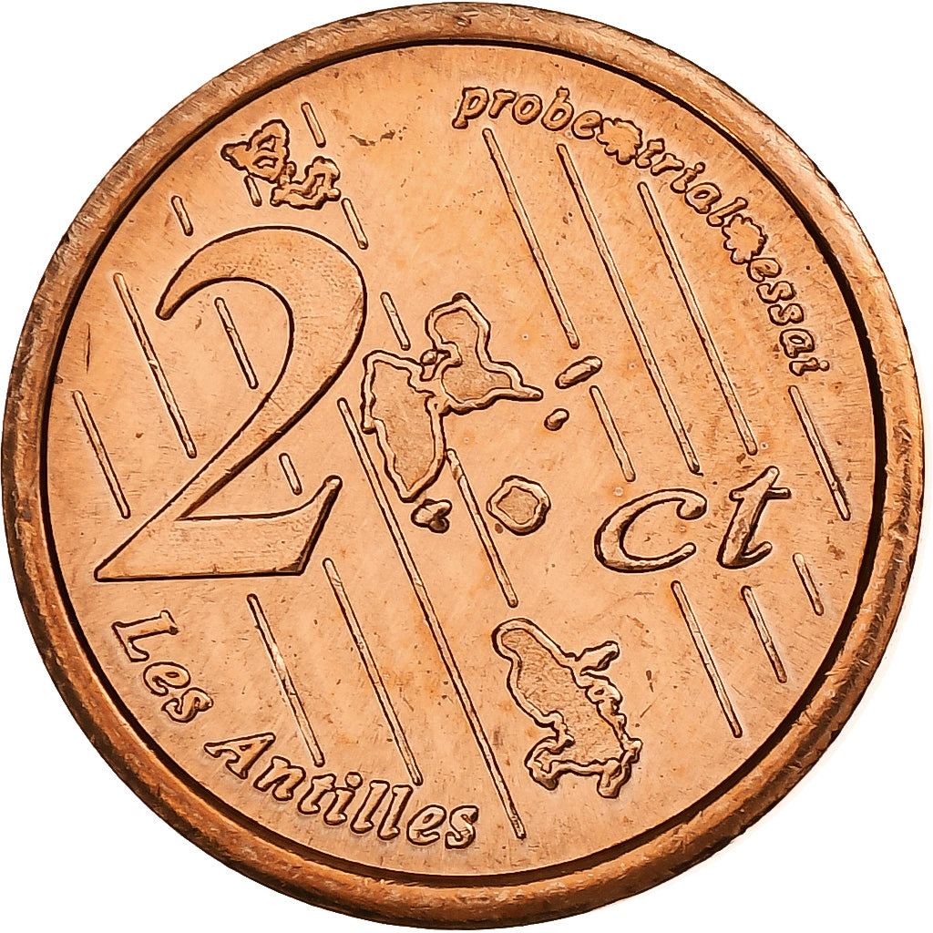 Martinique, 2 Euro Cent, Fantasy euro patterns, Essai-Trial, BE, 2005, Cuivre