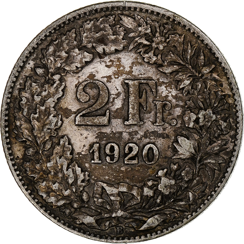 Switzerland, 2 Francs, Helvetia, 1920, Bern, Silver, EF(40-45), KM:21