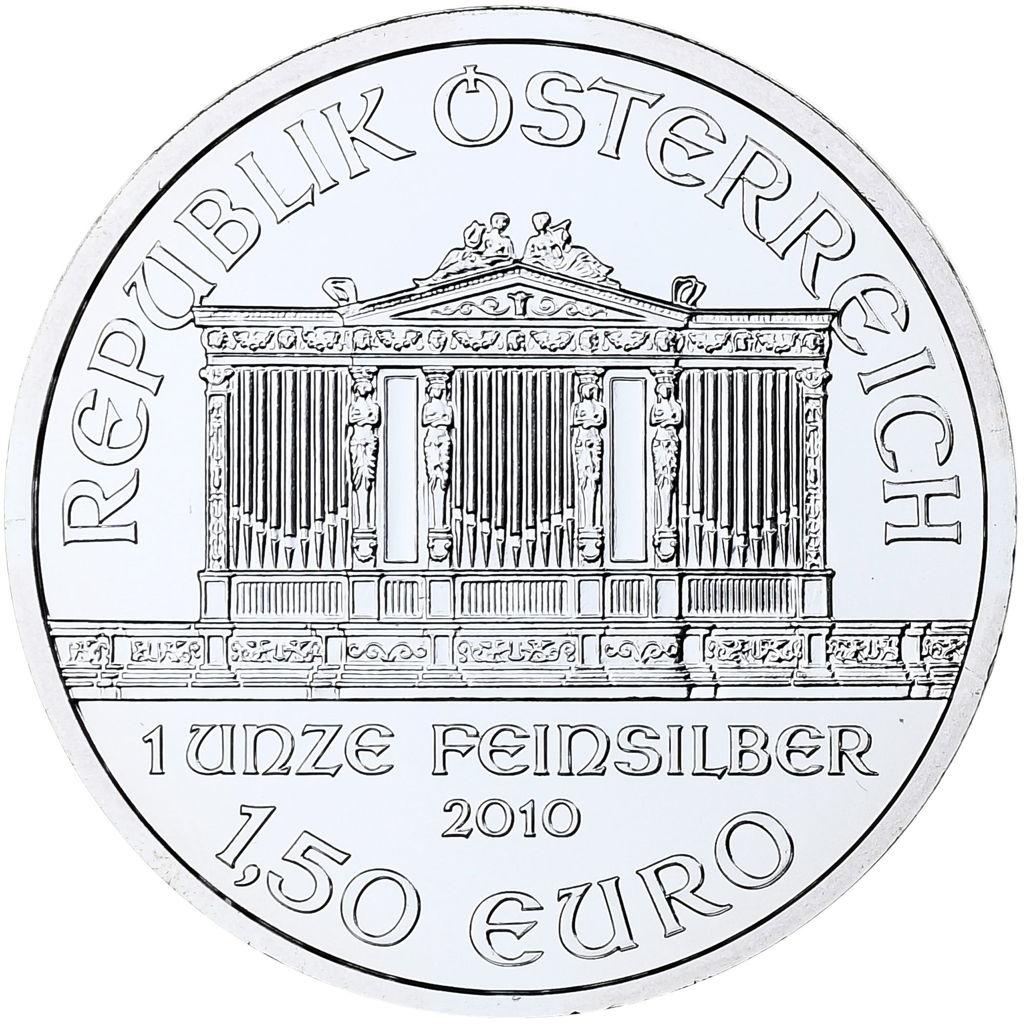 Autriche, 1,50 €, 1 Oz, Orchestre philharmonique, 2010, Vienne, Argent, FDC