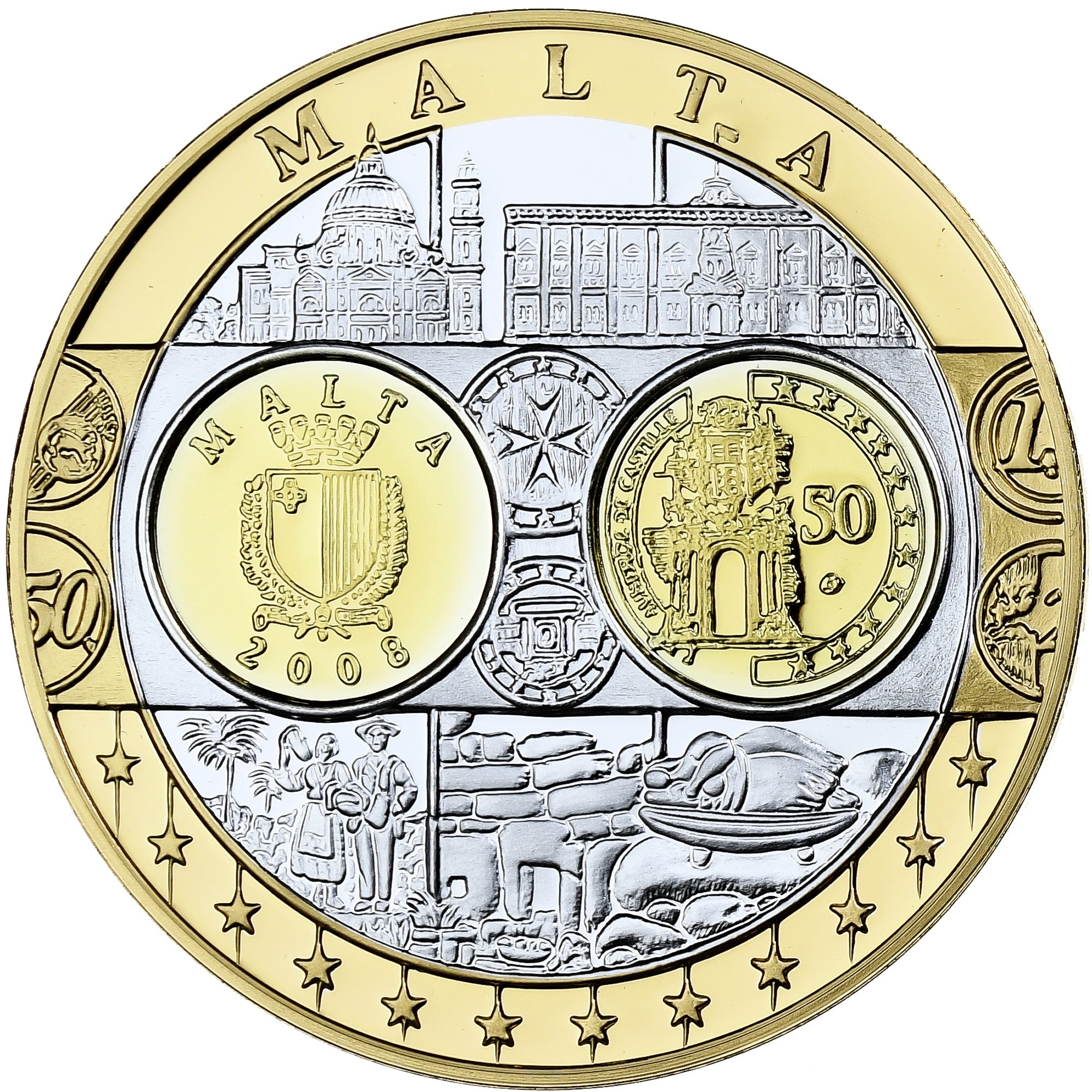 France, Medal, Europa, Malta, Silver, Proof, MS(65-70)