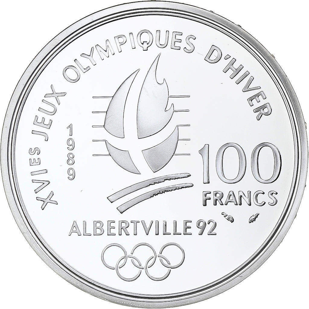 France, 100 Francs, 1992 Olympics, Albertville, Ice Skating, 1989, MDP, Proof