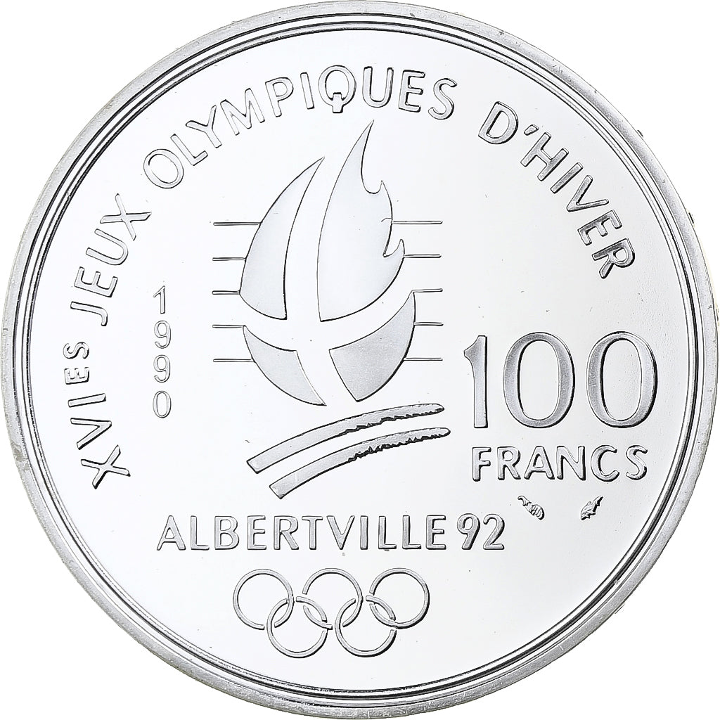France, 100 Francs, 1992 Olympics, Albertville, Free-style Skiing, 1990, MDP