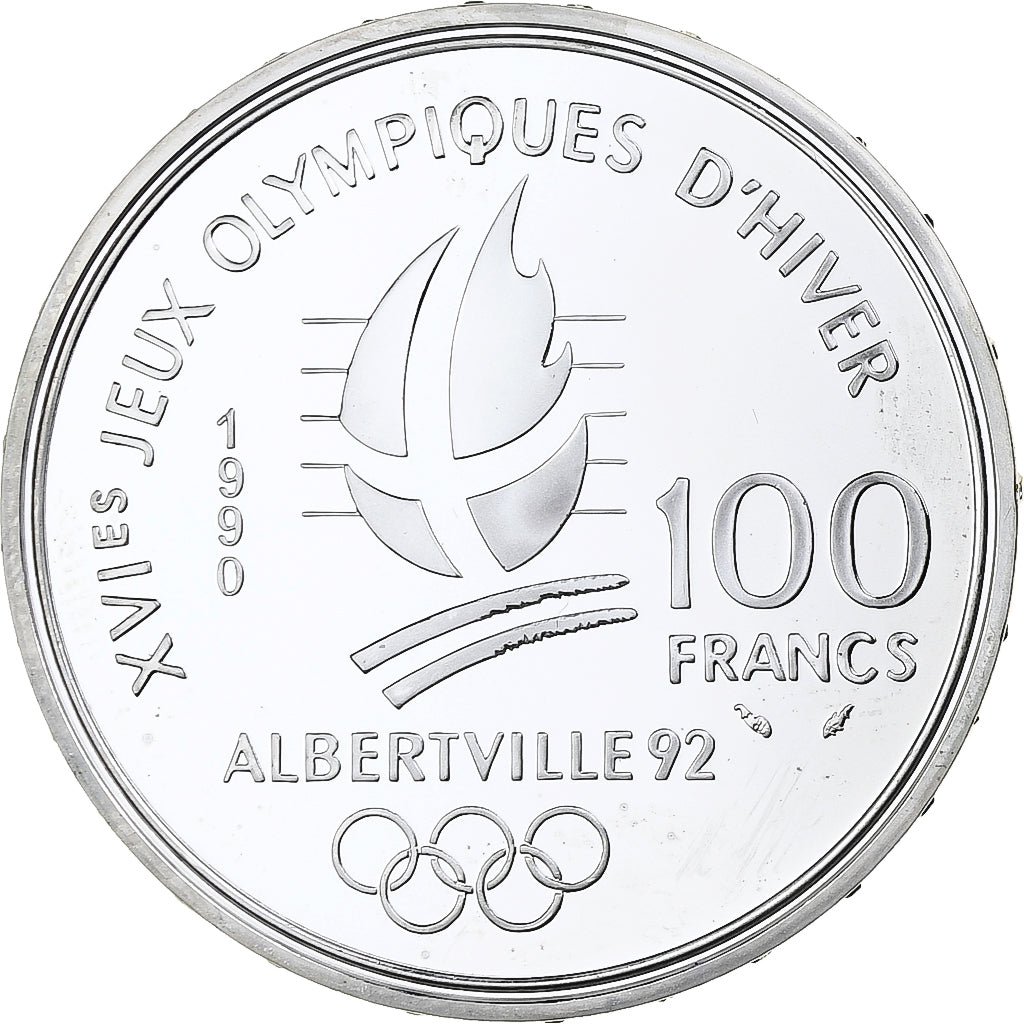France, 100 Francs, 1992 Olympics, Albertville, Bobsledding, 1990, MDP, Proof
