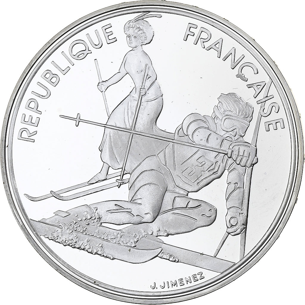 France, 100 Francs, 1992 Olympics, Albertville, Slalom Skiing, 1990, MDP, Proof