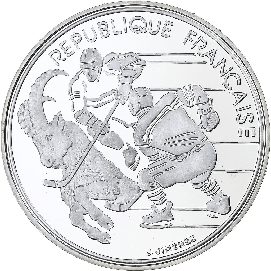 France, 100 Francs, 1992 Olympics, Albertville, Hockey, 1990, MDP, Proof