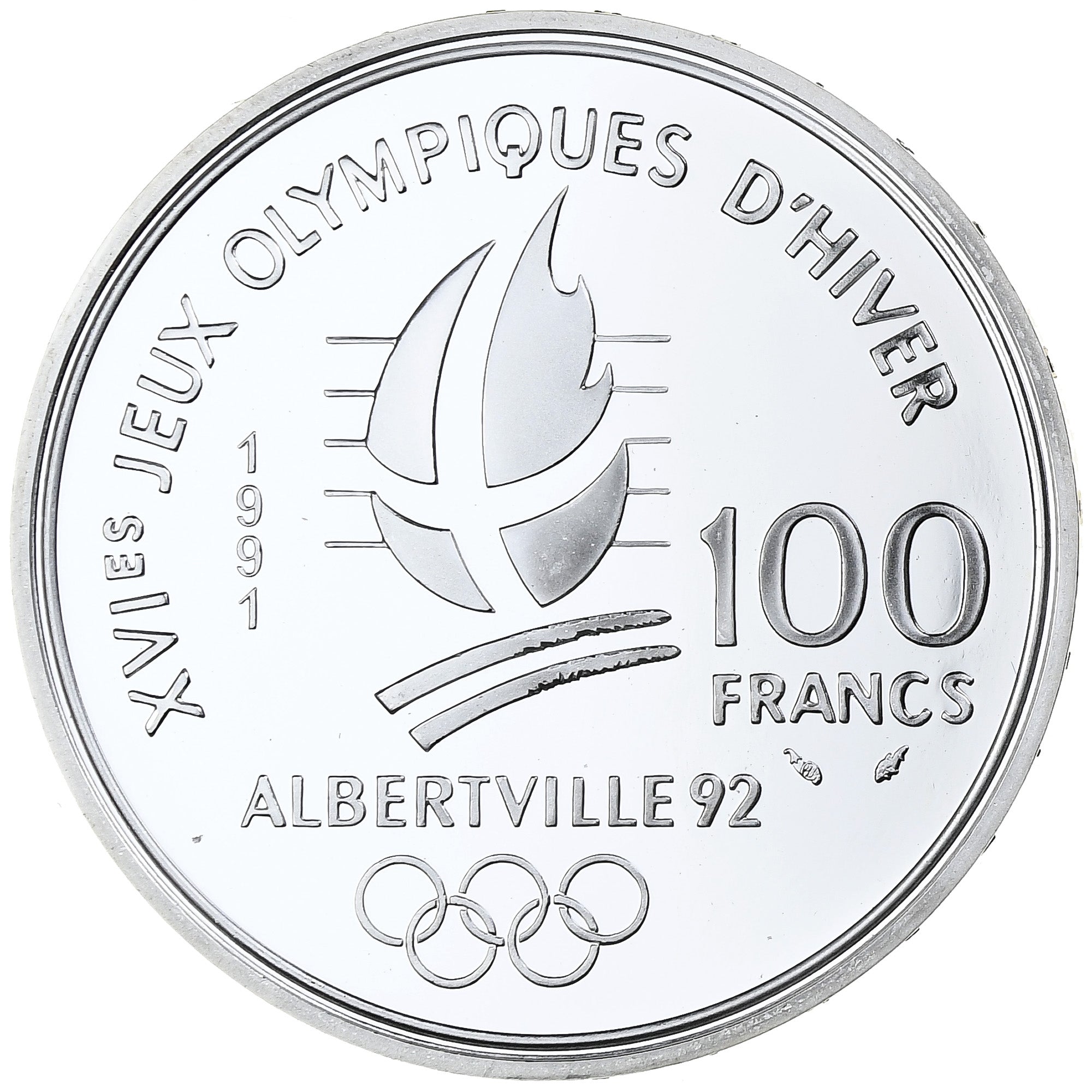 Francia, 100 Francs, 1992 Olympics, Albertville, Cross-country Skiing, 1990