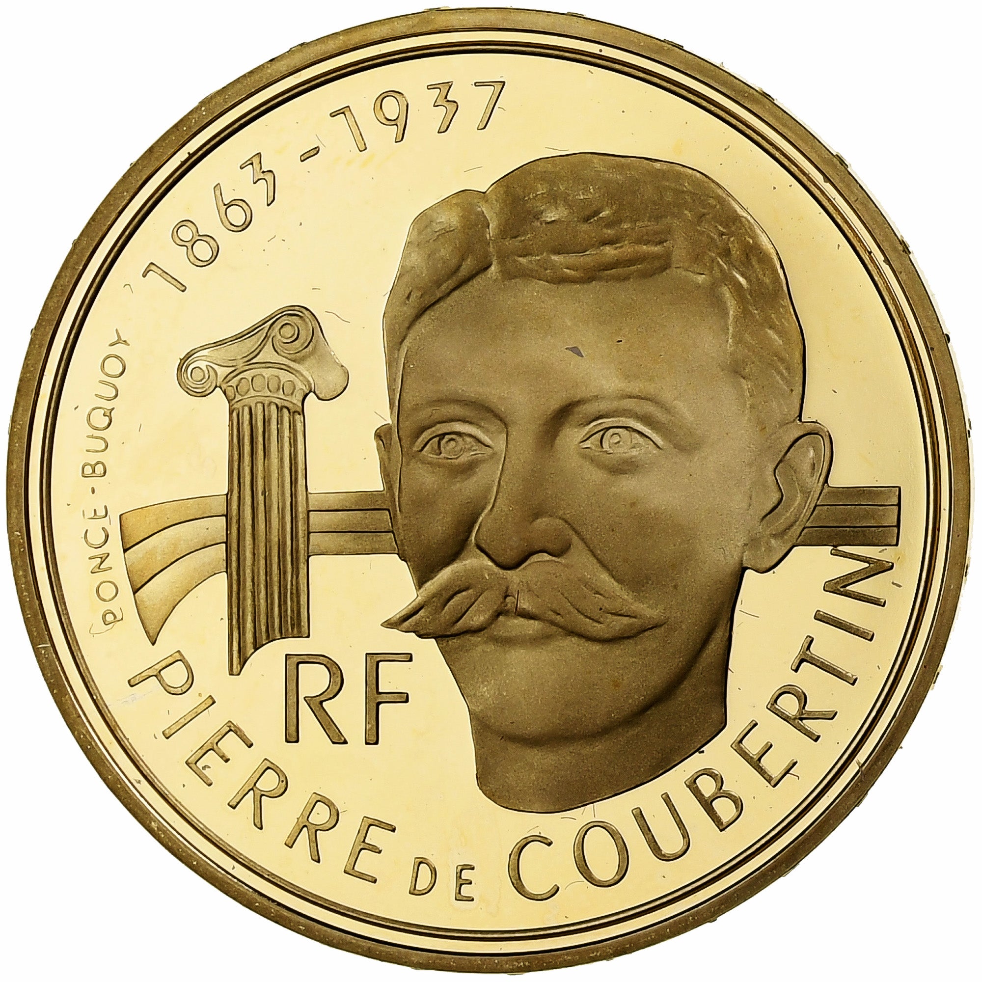 France, 500 Francs, 1992 Olympics, Albertville, Pierre de Coubertin, 1991