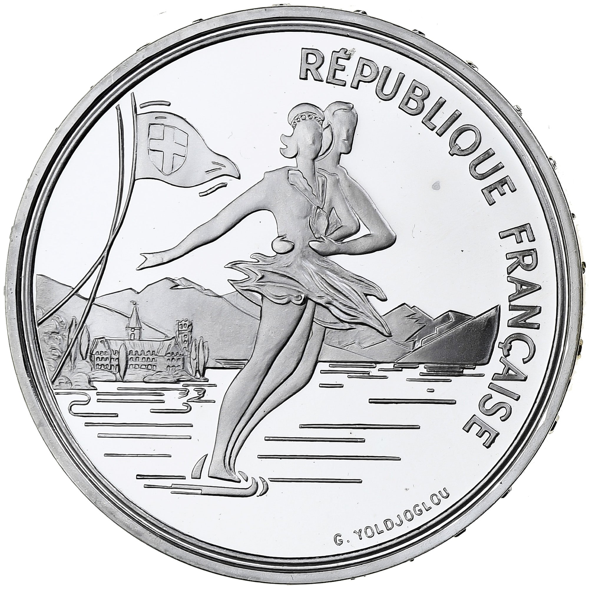 França, 100 Francs, 1992 Olympics, Albertville, Ice Skating, 1989, MDP, Proof