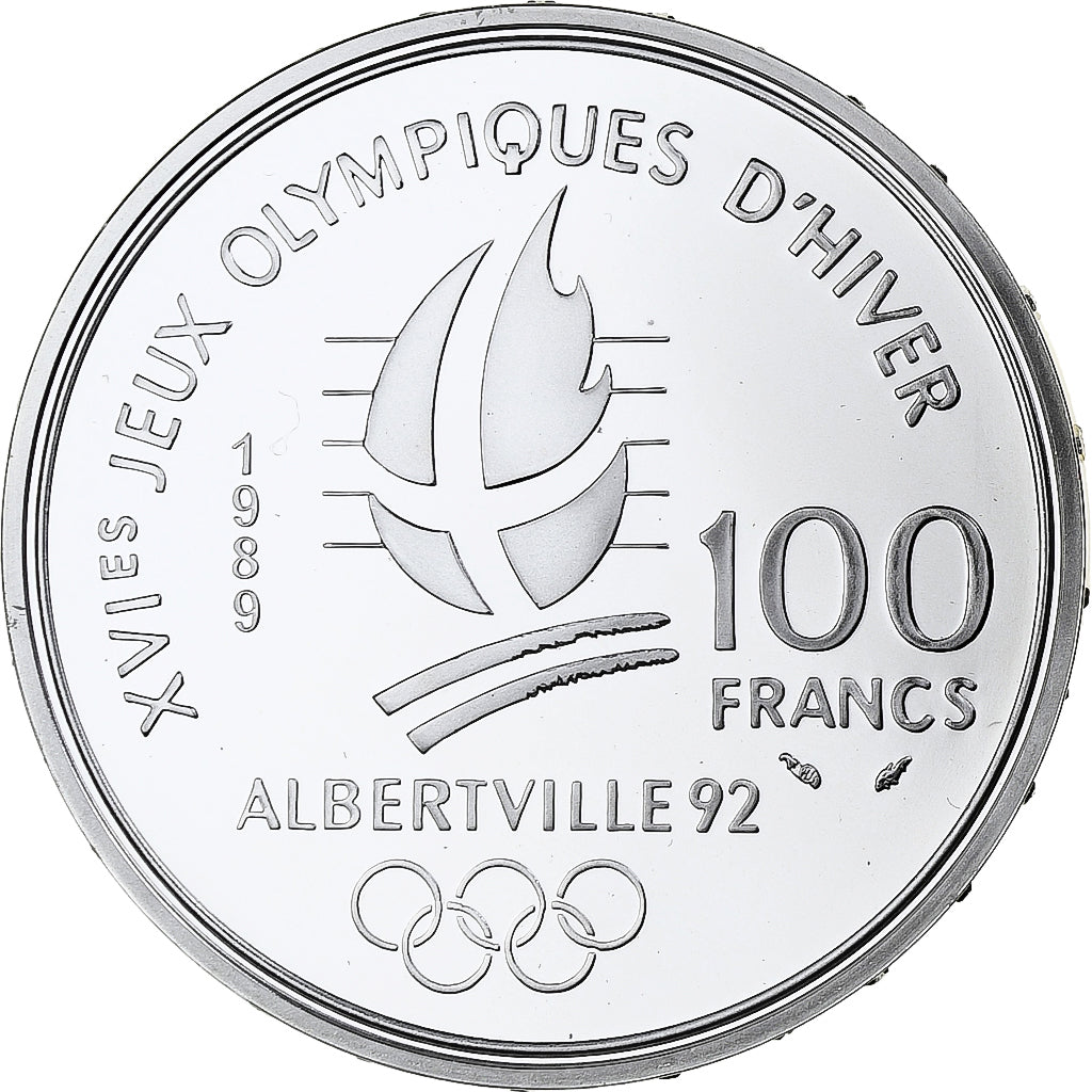 França, 100 Francs, 1992 Olympics, Albertville, Ice Skating, 1989, MDP, Proof