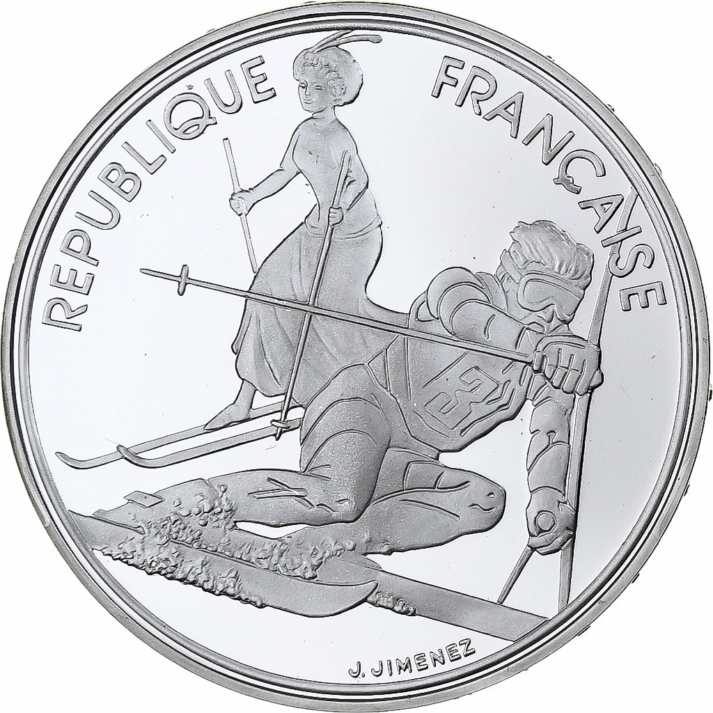 France, 100 Francs, 1992 Olympics, Albertville, Slalom Skiing, 1990, MDP, Proof