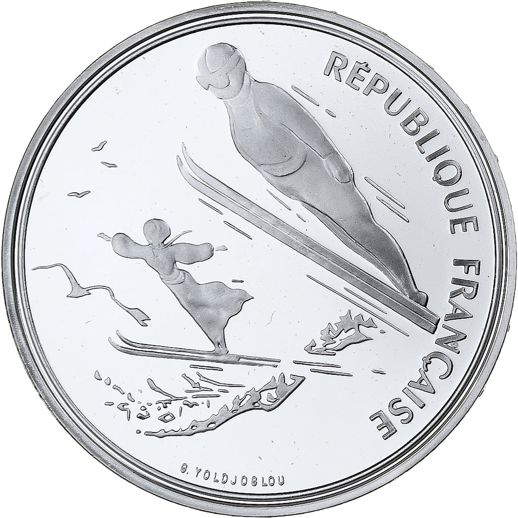 France, 100 Francs, 1992 Olympics, Albertville, Ski Jumping, 1990, MDP, Proof