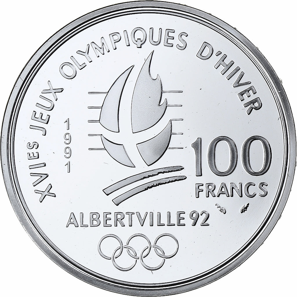 France, 100 Francs, 1992 Olympics, Albertville, Ski Jumping, 1990, MDP, Proof