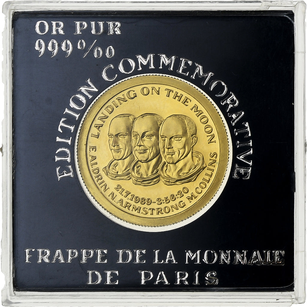 France, Medal, Landing on the Moon, Monnaie de Paris, Gold, Proof, MS(63)