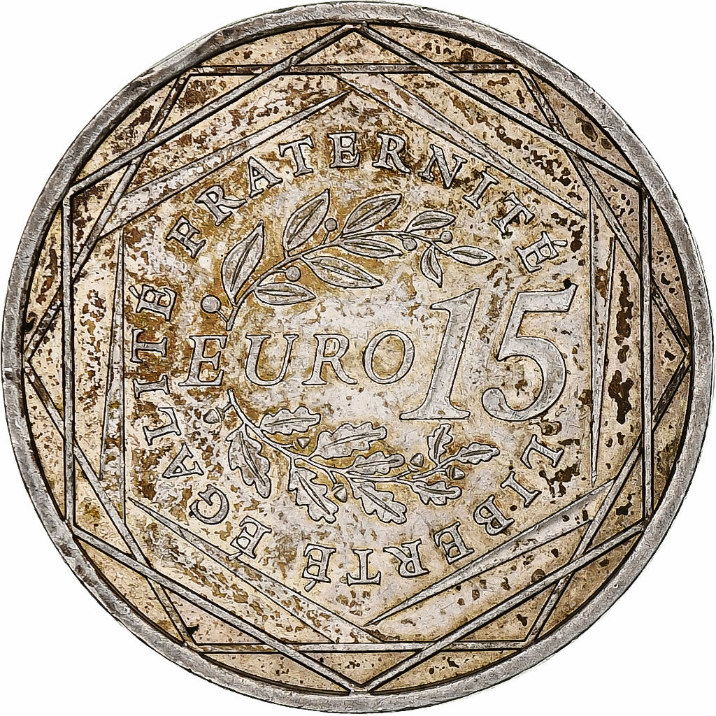 Francja, 15 Euro, Semeuse, 2008, Monnaie de Paris, Srebro, AU(50-53), KM:1535