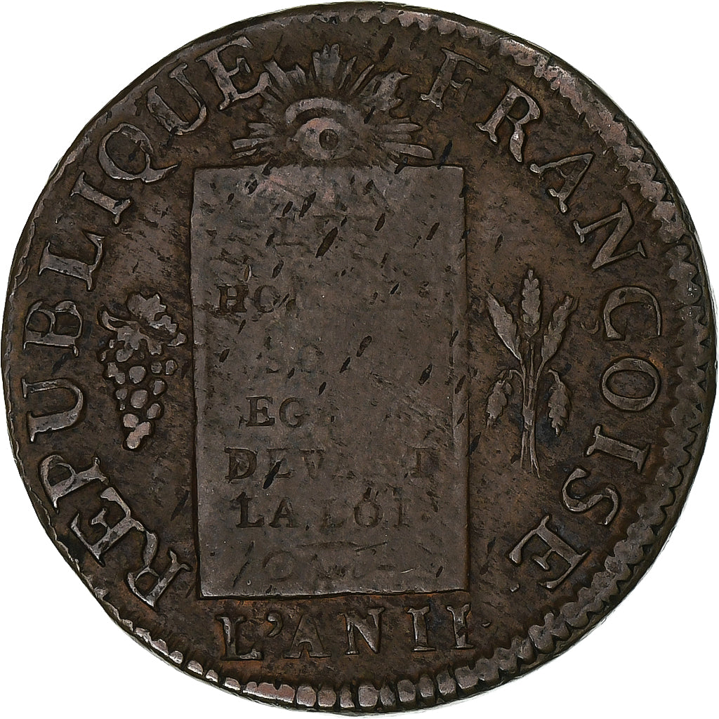 Francia, Sol aux balances françoise, 1793 / AN II, Bayonne, Cobre, BC+