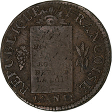 Francia, Sol aux balances françoise, 1793 / AN II, Bayonne, Cobre, BC+