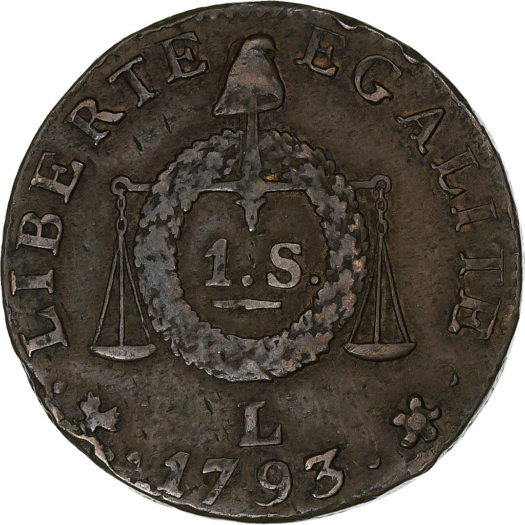 Francia, Sol aux balances françoise, 1793 / AN II, Bayonne, Cobre, BC+