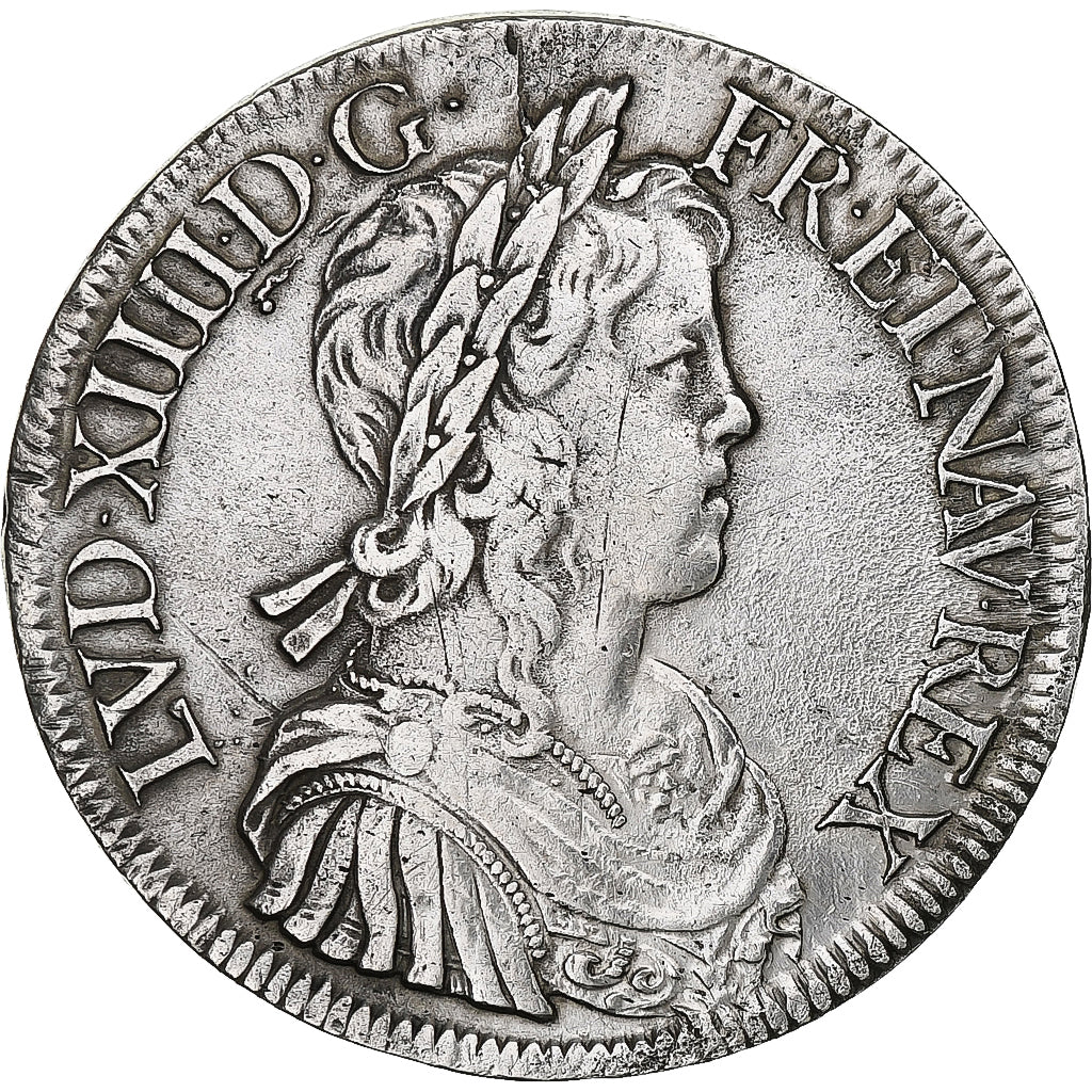 France, Louis XIV, Écu à la mèche longue, 1653, Paris, Silver, EF(40-45)