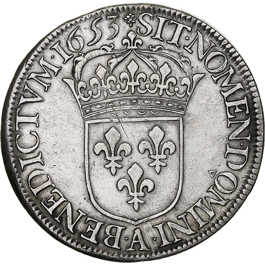 France, Louis XIV, Écu à la mèche longue, 1653, Paris, Silver, EF(40-45)