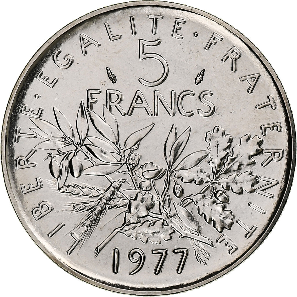 France, 5 Francs, Semeuse, 1977, Monnaie de Paris, série FDC, Copper-nickel
