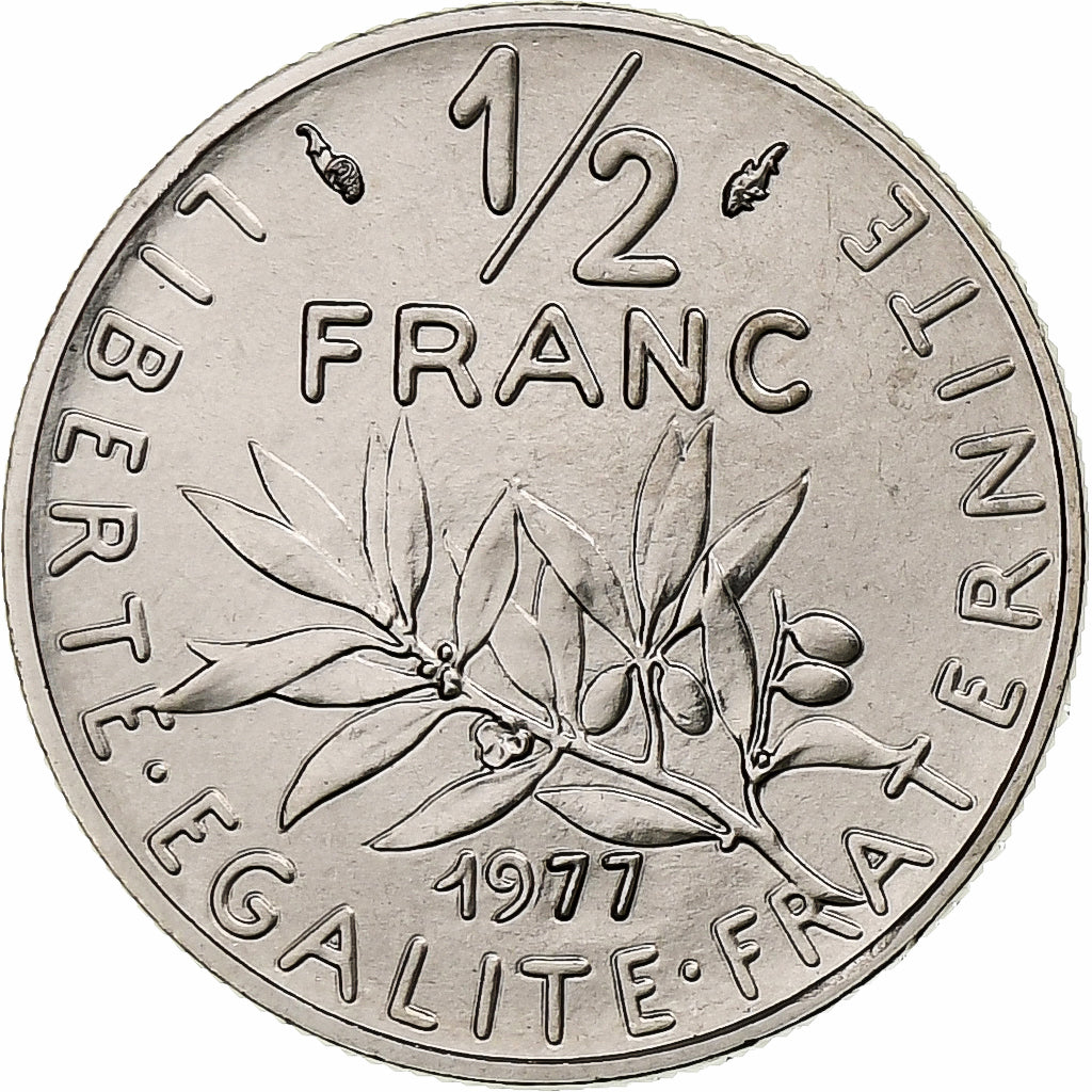 Francia, 1/2 Franc, Semeuse, 1977, Monnaie de Paris, série FDC, Nichel, FDC