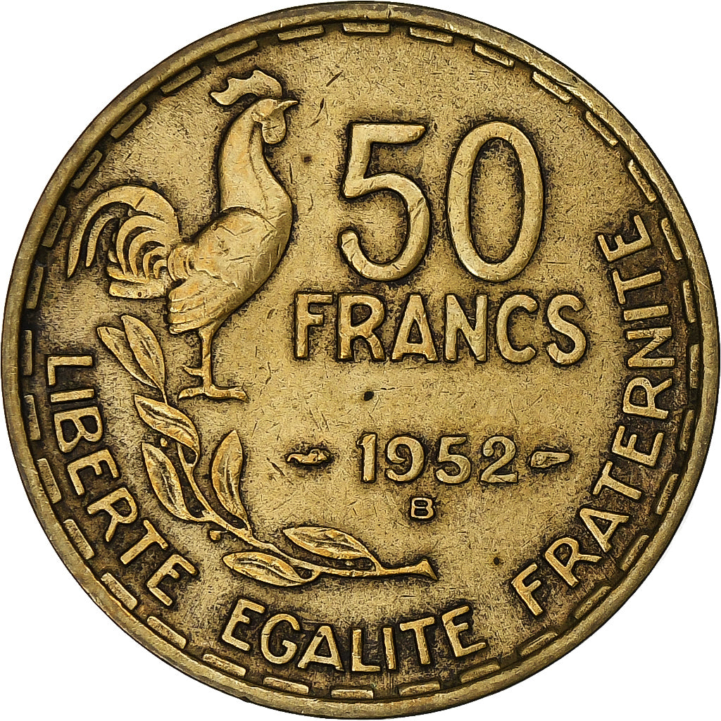 Francja, 50 Francs, Guiraud, 1952, Beaumont-Le-Roger, Brązal, EF(40-45)