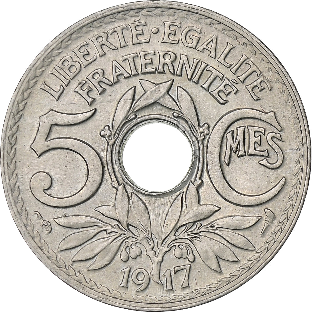 Frankrijk, 5 Centimes, Lindauer, 1917, Paris, Cupro-nikkel, UNC-, Gadoury:169