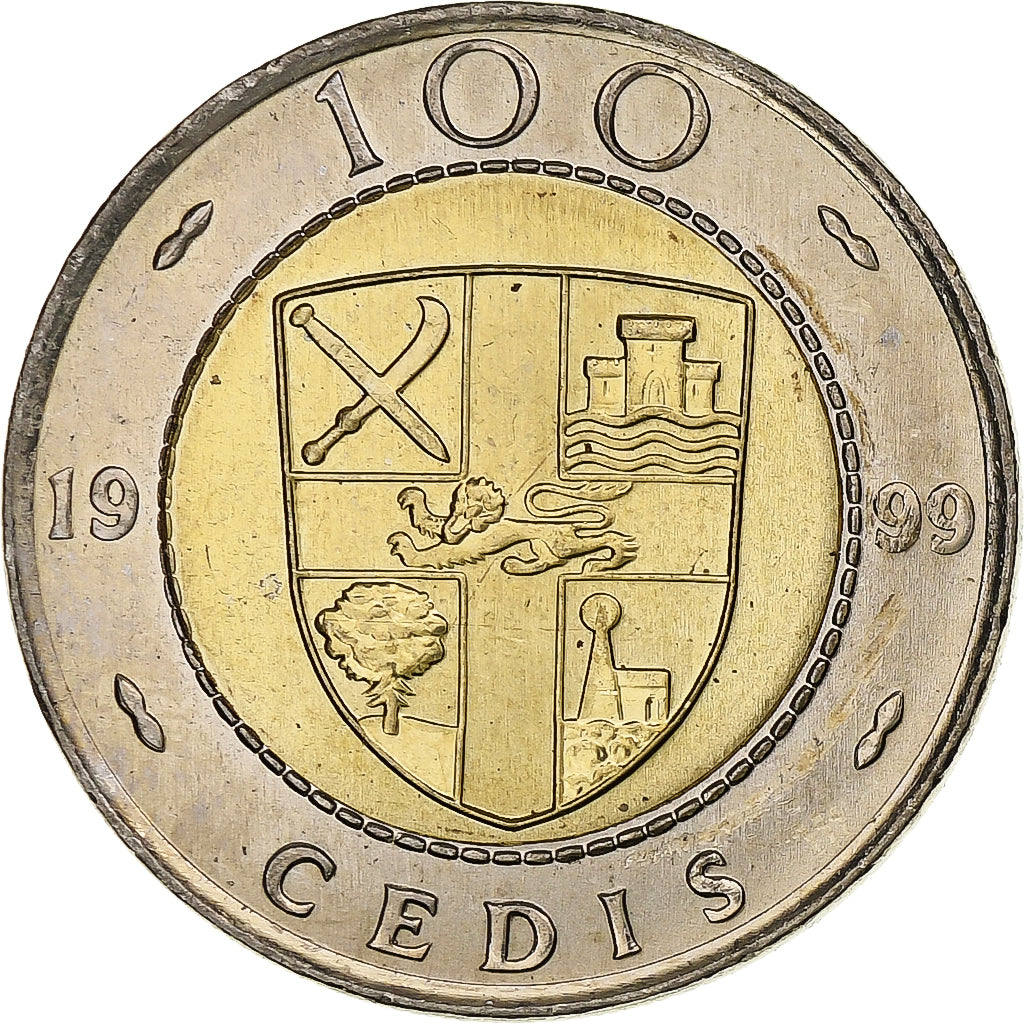 Ghana, 100 Cedis, 1999, Bi-Metallic, AU(55-58)