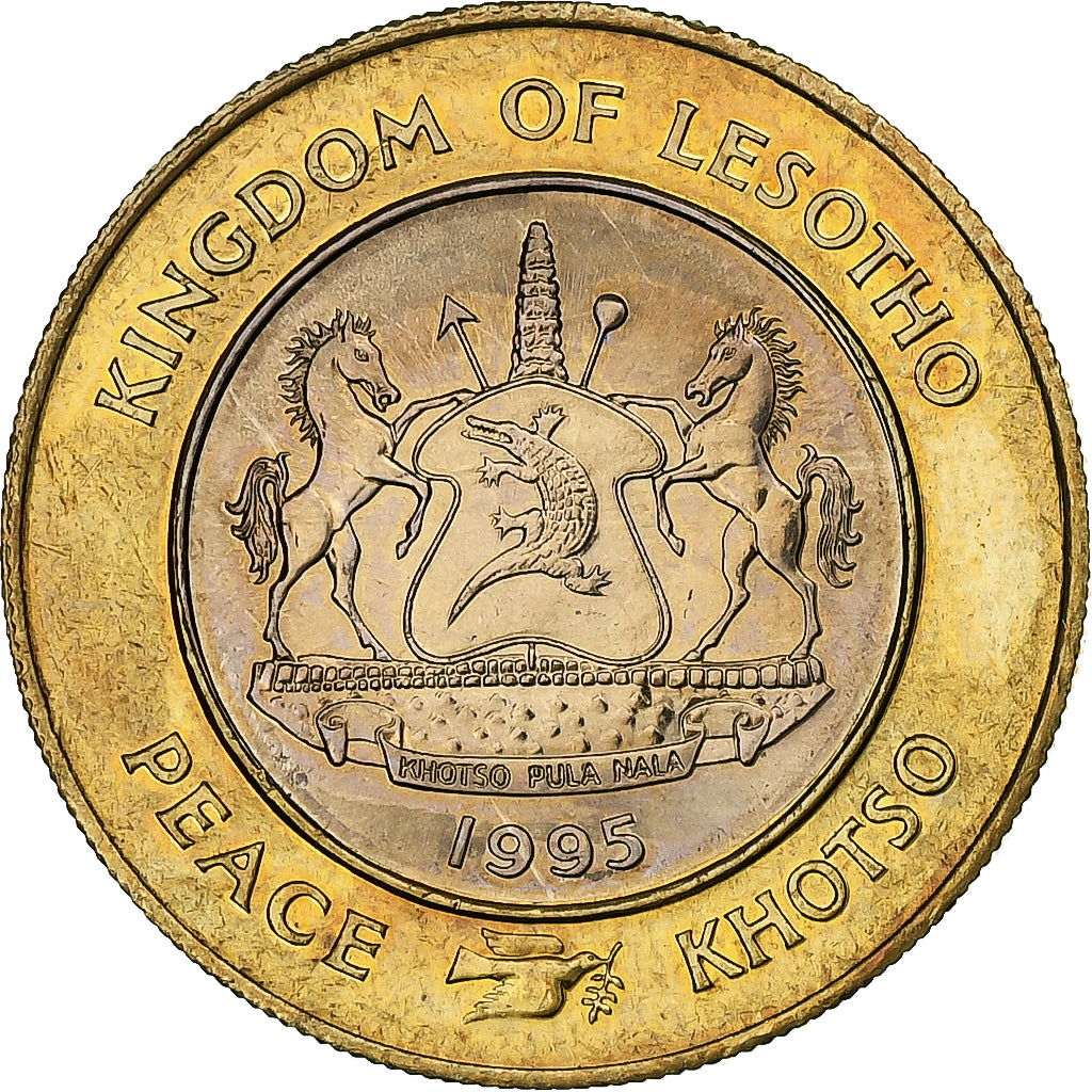 Lesotho, 5 Maloti, 50th Anniversary - United Nations, 1995, Bi-Metallic