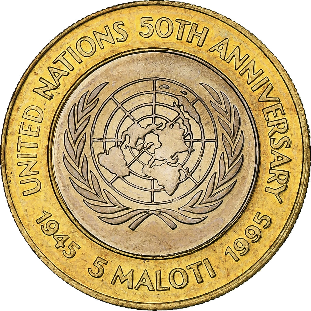 Lesotho, 5 Maloti, 50th Anniversary - United Nations, 1995, Bi-Metallic