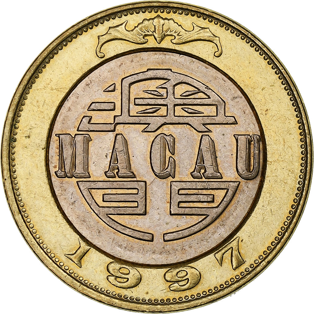 Macau, 10 Patacas, 1997, Bi-Metallic, AU(50-53)