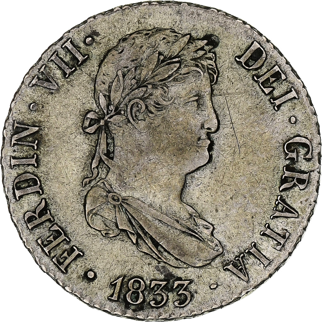 Spain, Ferdinand VII, 2 Reales, 1833, Madrid, Silver, EF(40-45)