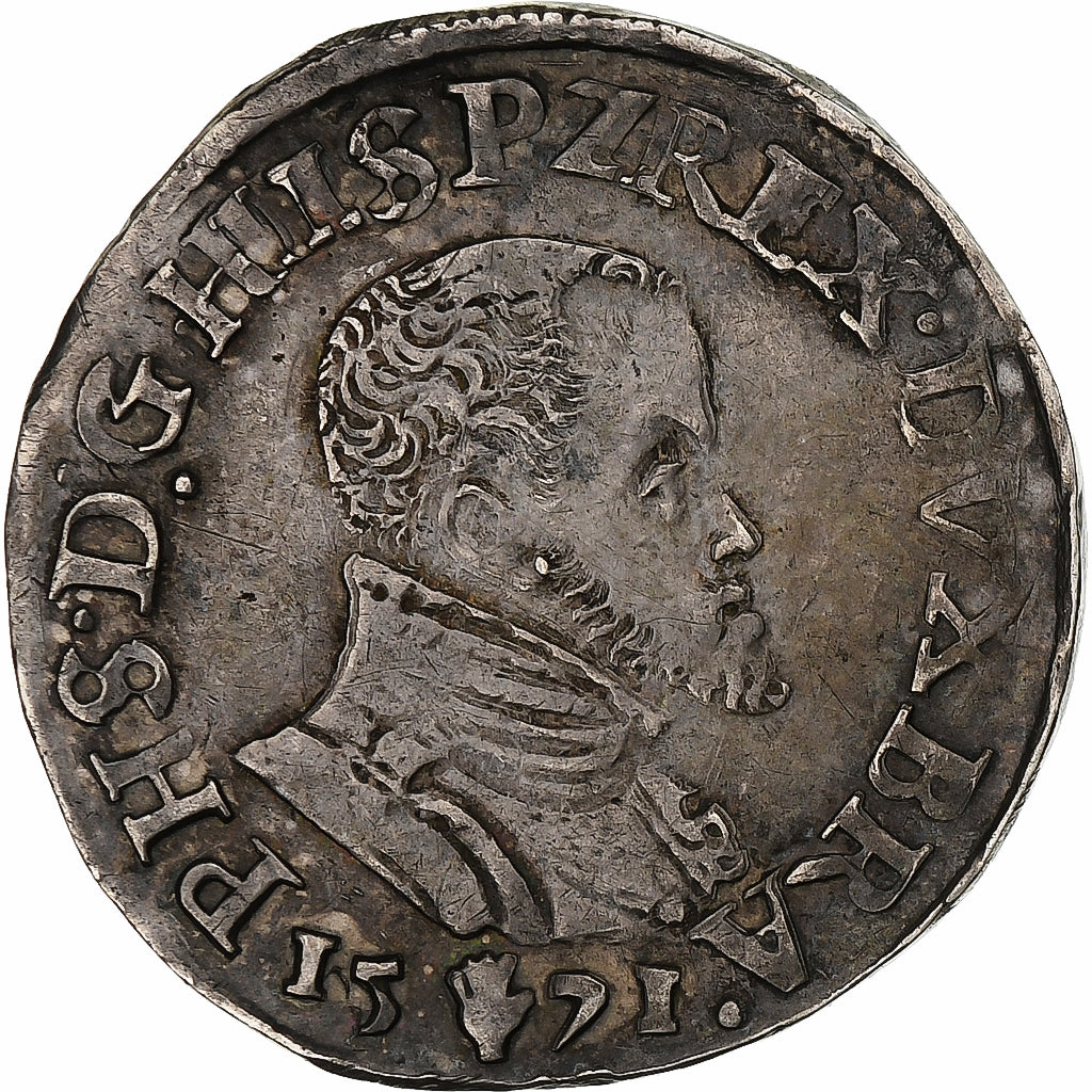 Spanish Netherlands, Philippe II, 1/5 Ecu, 1571, Anvers, Silver, AU(50-53)