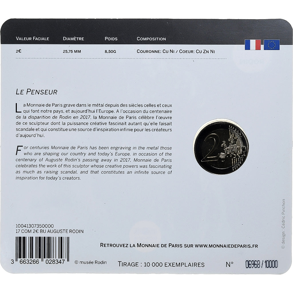France, 2 Euro, Auguste Rodin, 2017, Monnaie de Paris, BU, FDC, Bimétallique