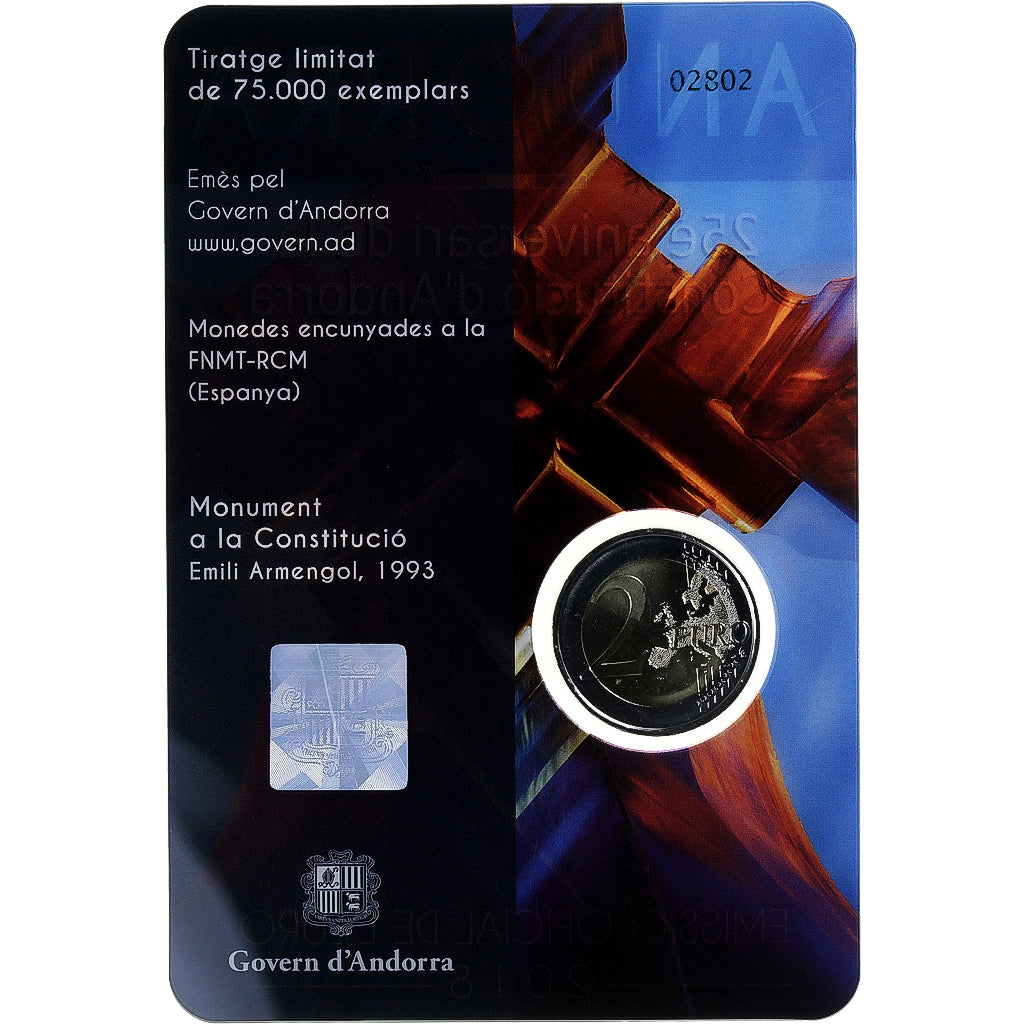 Andorra, 2 Euro, 25 years of Constitution, 2018, BU, MS(65-70), Bi-Metallic