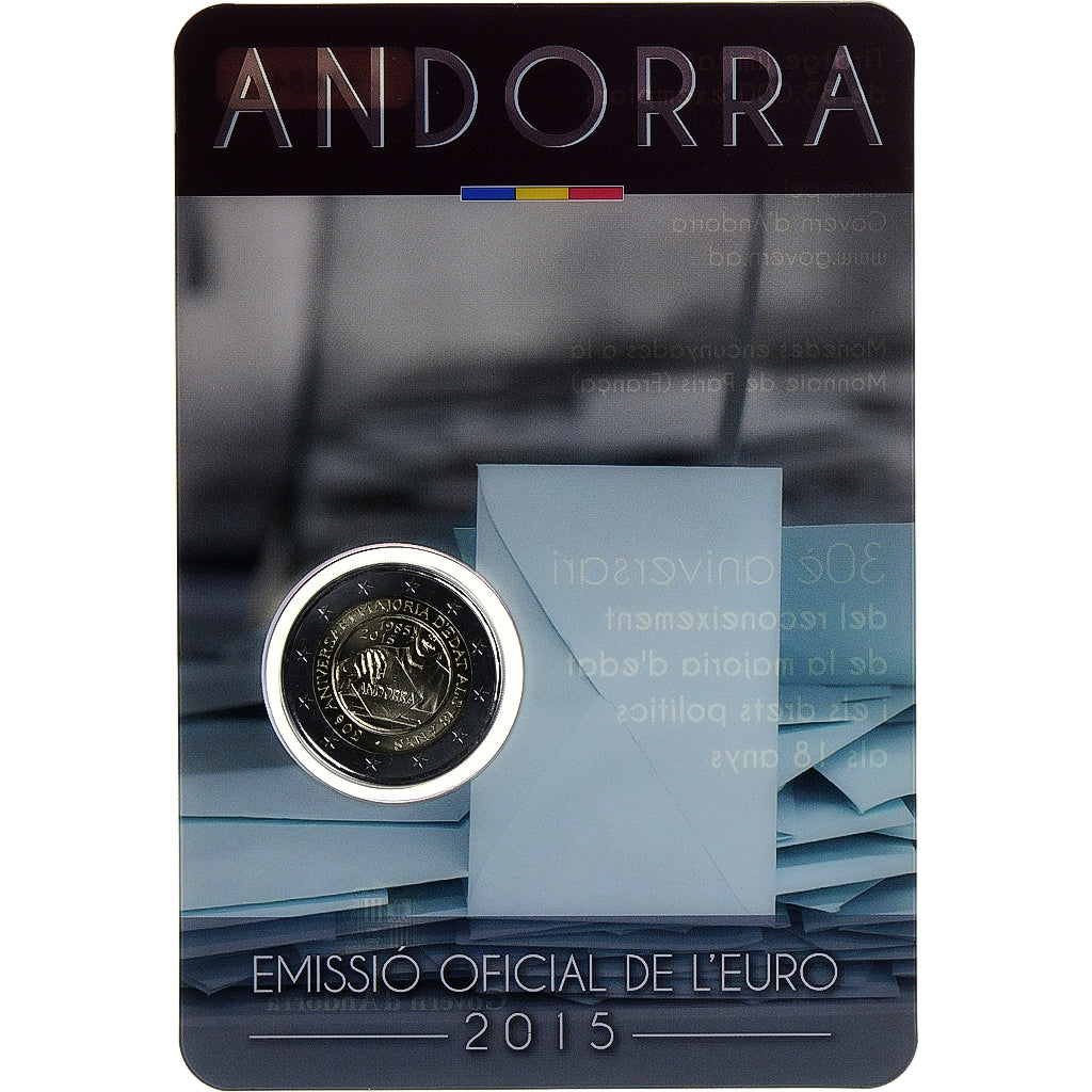 Andorre, 2 Euro, majorité à 18 ans, 2015, Coin card, FDC, Bimétallique