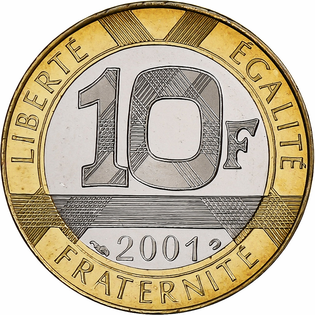 França, 10 Francs, Génie, 2001, Monnaie de Paris, Proof, Bimetálico
