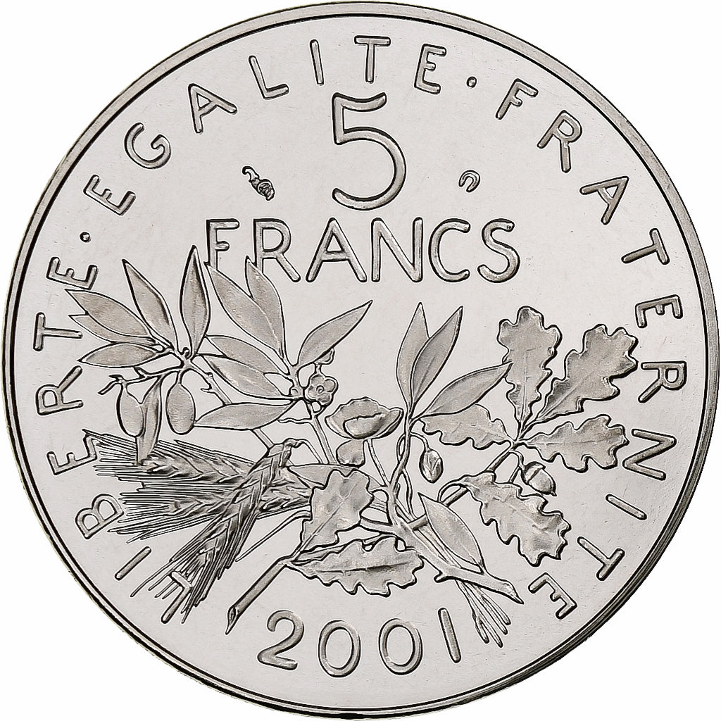 Francia, 5 Francs, Semeuse, 2001, Monnaie de Paris, FS, Rame-nichel, FDC