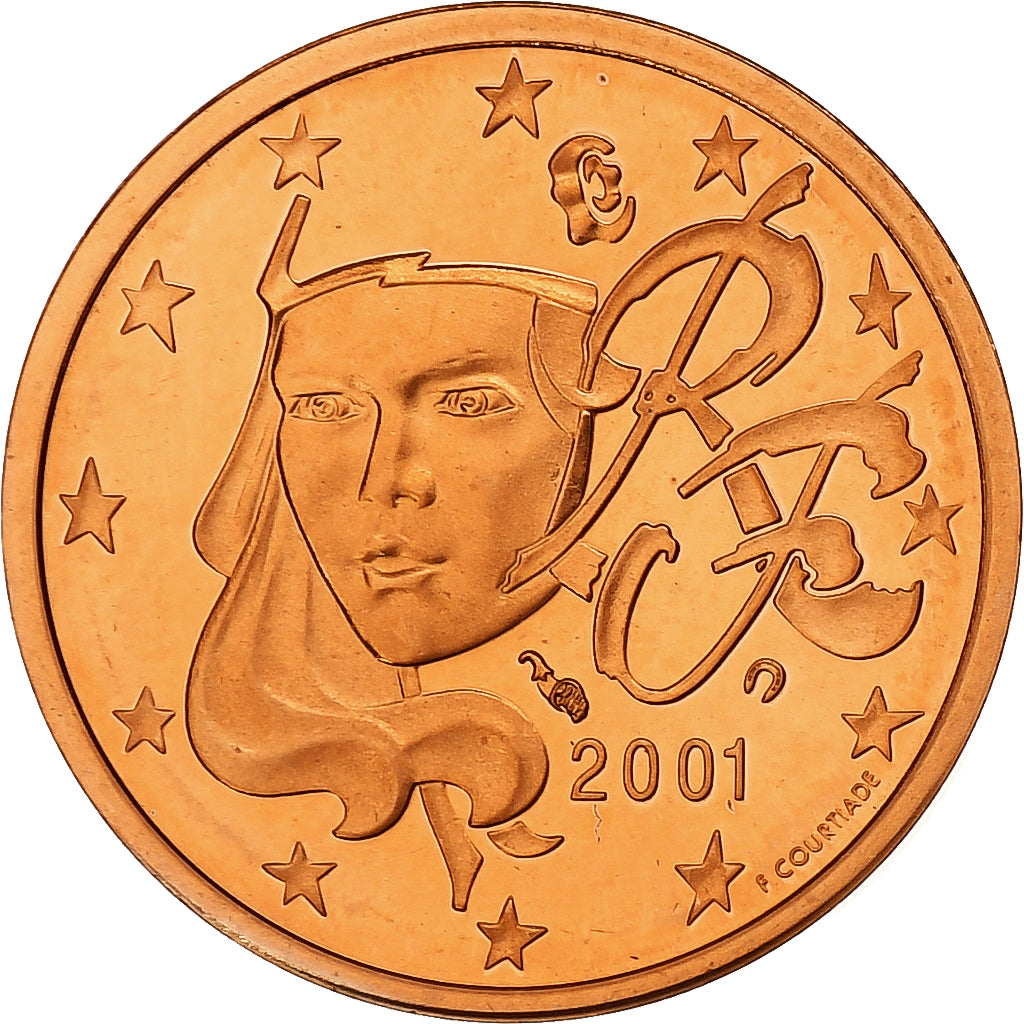 Francja, 2 Euro Cent, Proof, 2001, Monnaie de Paris, Miedź platerowana stalą