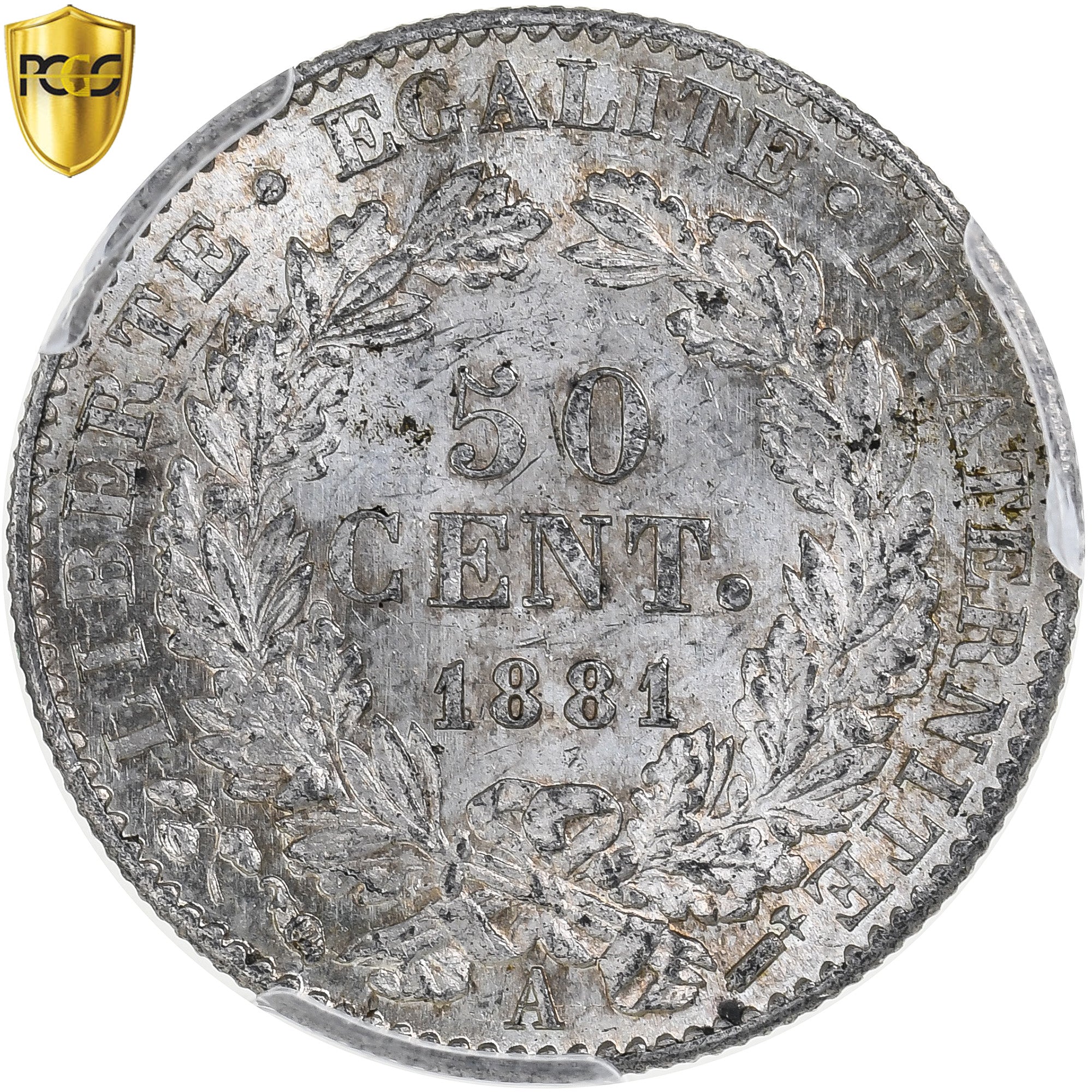 Francja, 50 Centimes, Cérès, 1881, Paris, Srebro, PCGS, MS(63), KM:834.1