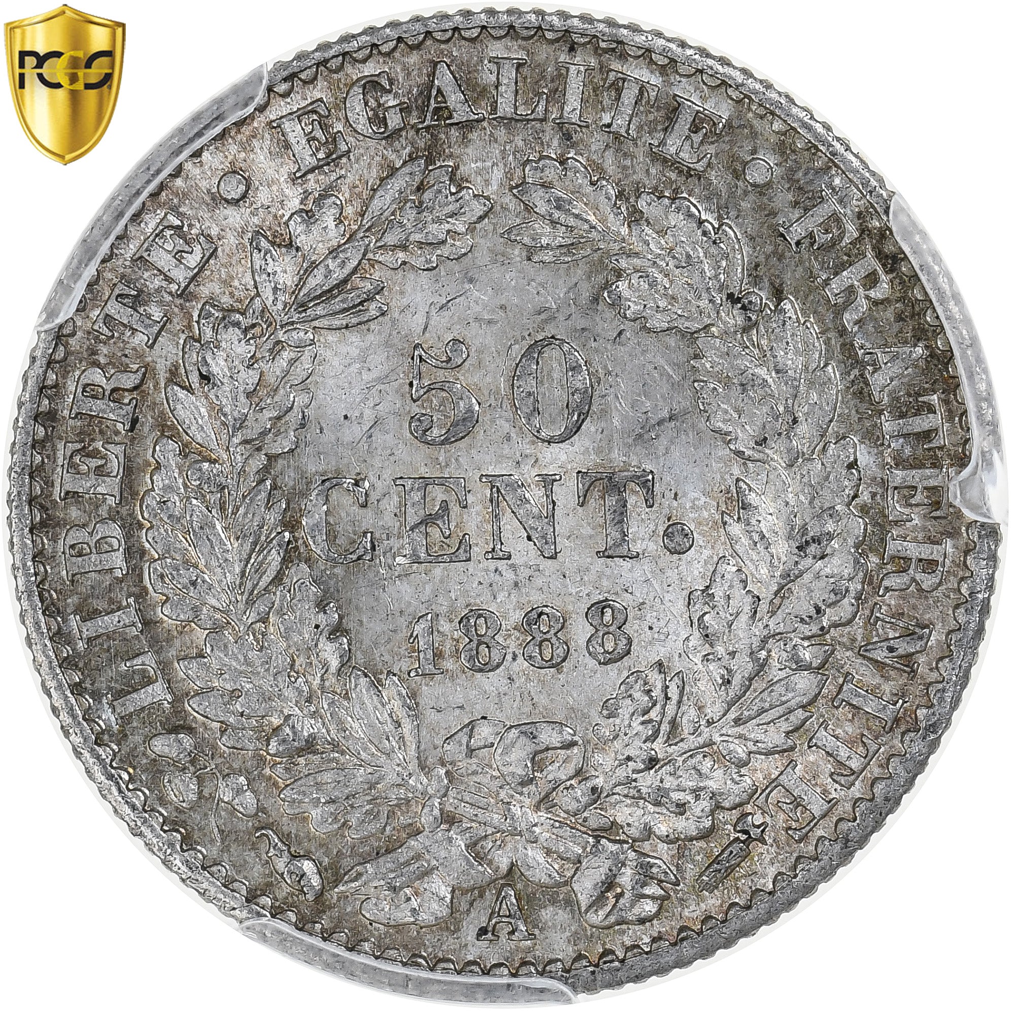 Francja, 50 Centimes, Cérès, 1888, Paris, Srebro, PCGS, MS(64), Gadoury:419a