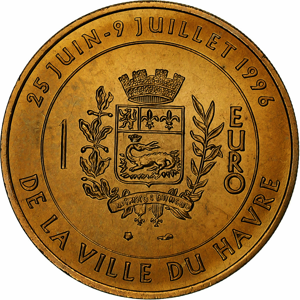 France, 1€ pattern, Pont de Normandie, 1996, Brass, MS(65-70)